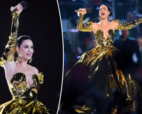 Katy Perry wears plunging gold gown to perform at King Charles III’s coronation concert